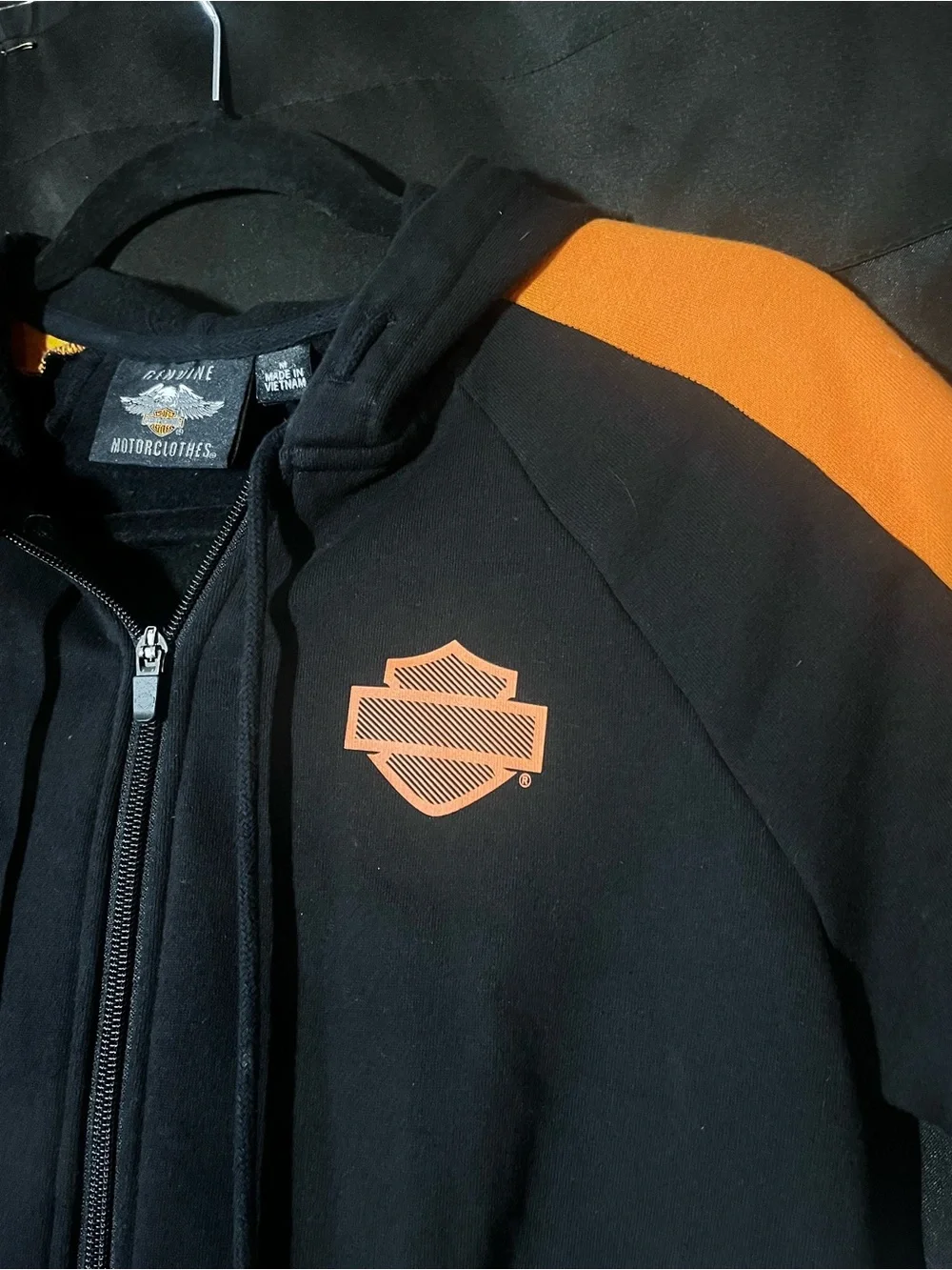 Harley-Davidson Black Zip Hoodie with Orange & White Accents
